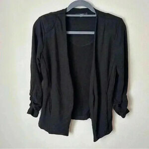 Tart Black Open Knit Cardigan Meshed Ruched 3/4 Sleeve Black Size X-Small